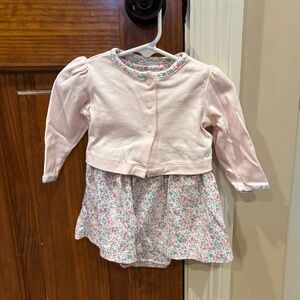Carter's Pink and Blue Floral Baby Dress with Coordinating Sweater (Size: 6 mo)